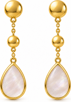 Gold ball and pearl drop earrings with articulated connections