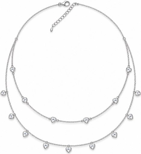 Technical style drawing of a station necklace with heart shaped motifs