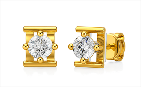 Rose gold plated stud earrings with round stones in a bar setting