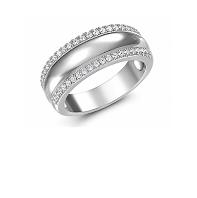Silver ring with polished band and pavé-set shoulders