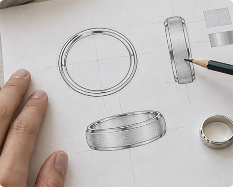 Jewelry technical drawings of bangles reviewed by hand