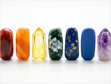 Raw crystals and rough gemstones