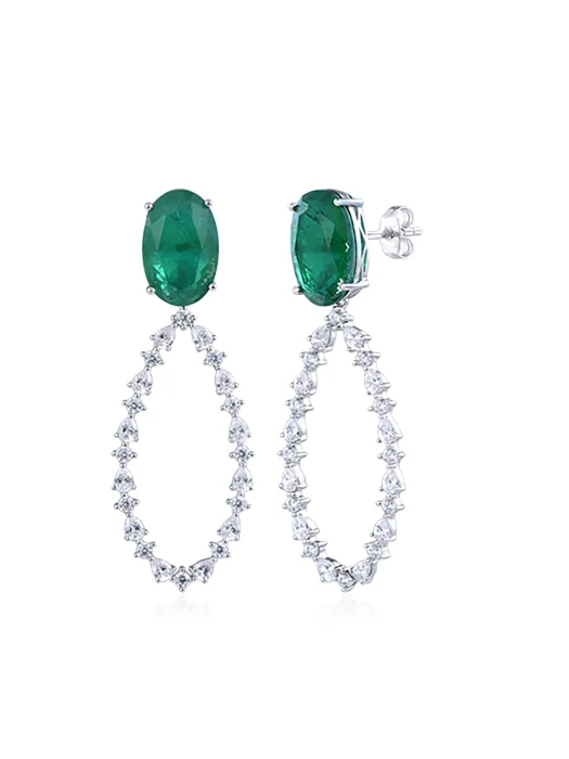 Certified lab-grown emerald leaf earrings