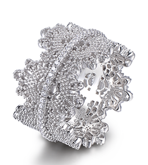 Ornate vintage ring set with Russian cubic zirconia stones in a detailed silver mount