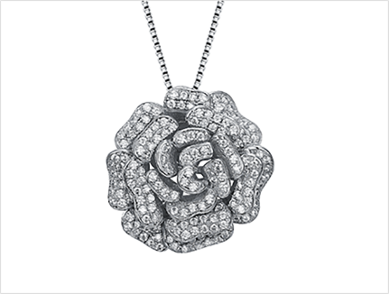 Layered pavé rose flower cubic zirconia pendant with a polished bail