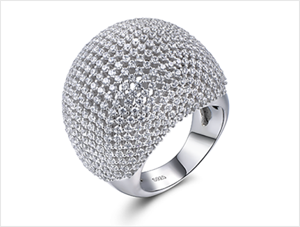 Wide dome ring fully covered in micro pavé cubic zirconia
