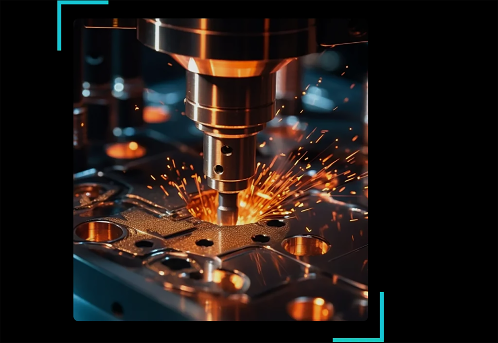 CNC machining center cutting jewelry components with sparks