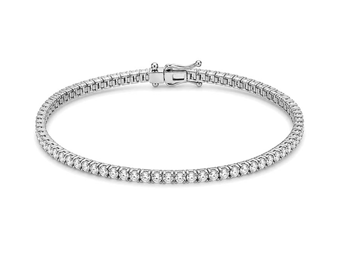 Custom tennis bracelet sample with engineered clasp and safety catch