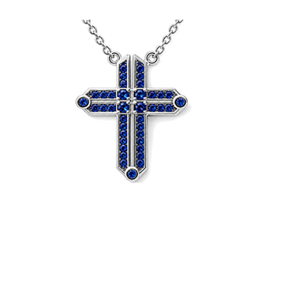 Men's cross pendant necklace with blue stone inlay