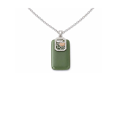 Men's dog tag pendant necklace with a green stone accent