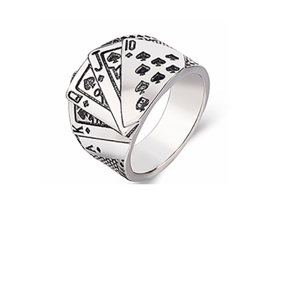 Men's ring with an engraved ace of spades card face