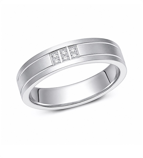 Minimal men's band ring with three small square stones