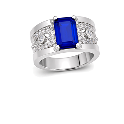 Men's stone-set ring with a rectangular blue center stone