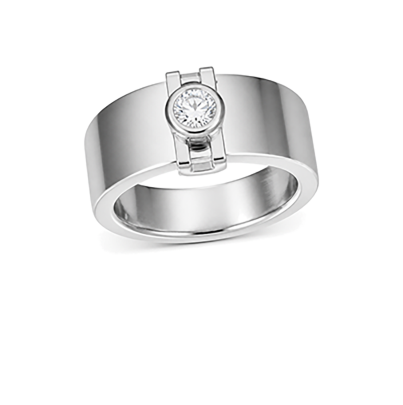 Men's wide band ring with a bolt-inspired centerpiece