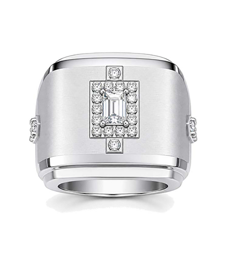 Men's wide statement ring with a rectangular pavé centerpiece