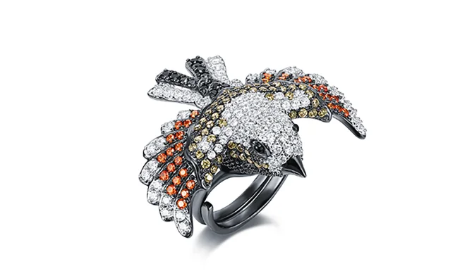 Alloy and enamel parrot animal ring