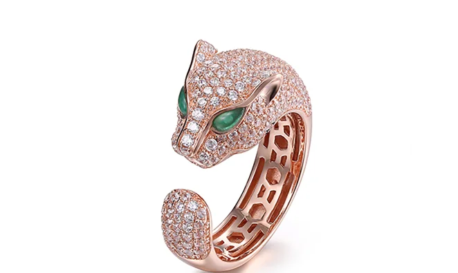 Gold plated panther animal ring