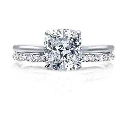 Cushion cut cubic zirconia ring with pave band