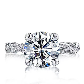 Round brilliant CZ ring with pave shoulders