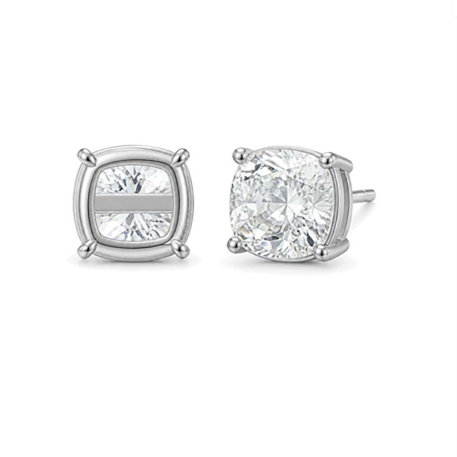 Cushion cut gemstone stud earrings in silver settings