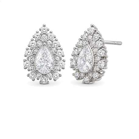 Lab grown gemstone pear stud earrings with halo setting