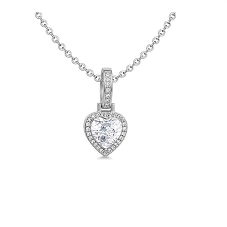 Heart pendant necklace with pave halo in stainless steel