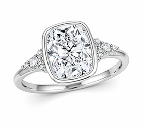 Cushion cut moissanite halo engagement ring
