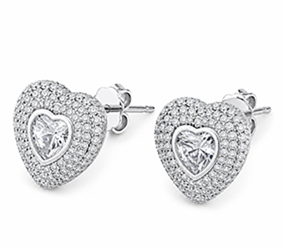 Heart shaped moissanite stud earrings with pave halos
