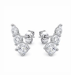 Three stone moissanite drop earrings with graduated design