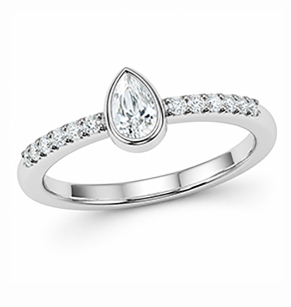 Pear bezel moissanite ring with pave band