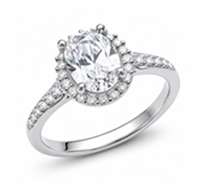Round moissanite halo engagement ring