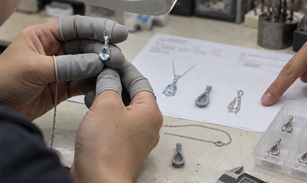 Reviewing photorealistic renders and confirming the jewelry design