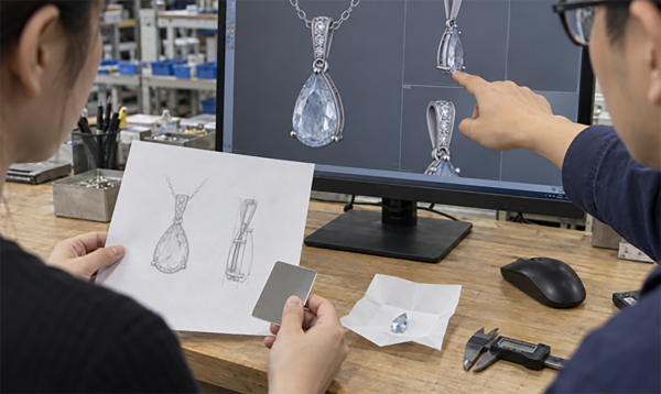 Designer reviewing a custom jewelry brief with the client