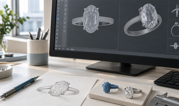 CAD workstation modeling custom jewelry in the BARRY JEWELRY studio