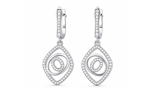 Pavé drop earrings with a cushion silhouette and milgrain detailing