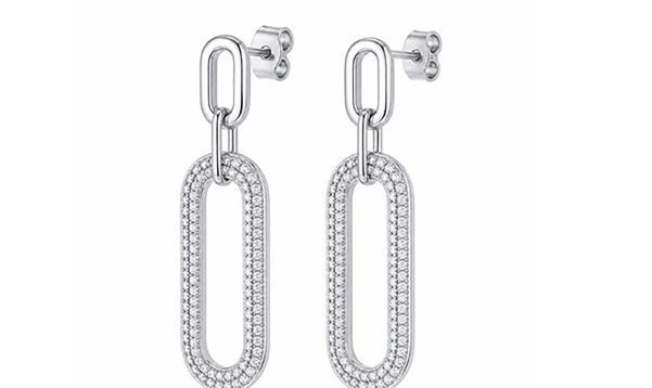 Long oval link earrings with pavé-set open frames and stud fittings