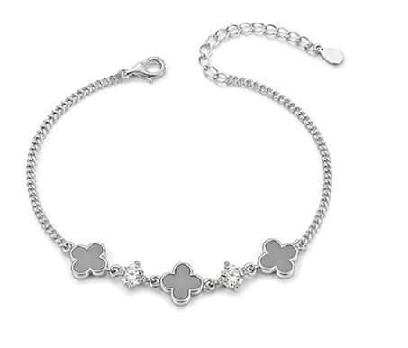Honeycomb pavé chain with repeating flower link settings in sterling silver