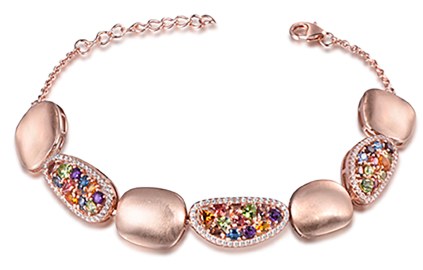 Rose gold linked bracelet with colored stone elements