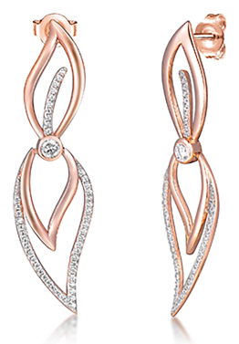 Silver and gold drop earrings with stone-set surfaces
