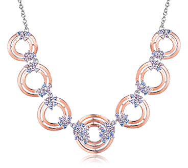 Rose gold necklace with circular link motifs and stones