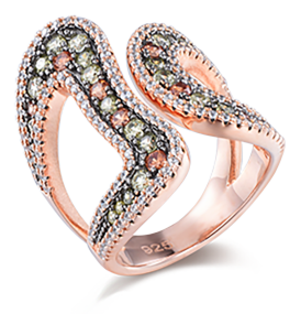 Rose gold twisted ring with pave-set stones
