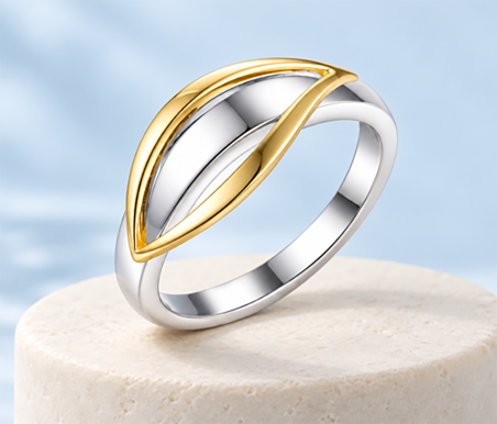 Private label ring with a sculpted two-tone shank manufactured for a jewelry brand