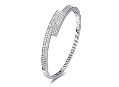 Pav&eacute; set silver bangle with an open cuff design