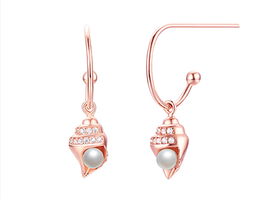 Rose gold drop earrings with pearl and pav&eacute; detail