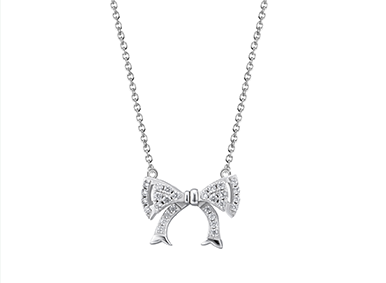 Silver necklace with a pav&eacute; bow pendant on a fine chain