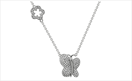 Butterfly pendant necklace with pav&eacute; set wings on a fine chain