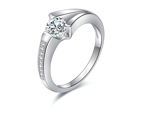 Diamond solitaire ring with pav&eacute; set shoulders in polished silver