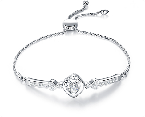 Fine chain bracelet with a heart shaped centerpiece in polished silver