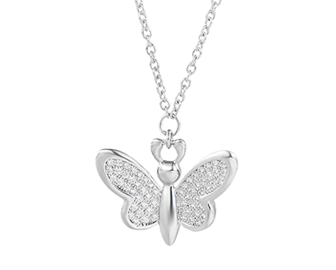 Butterfly pendant necklace with pav&eacute; set wings on a fine chain