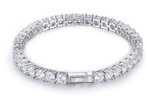 Diamond set tennis bracelet in a polished silver finish